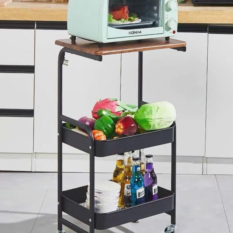 Rak 3 tingkat dengan roda logam, permukaan meja MDF, boleh dikunci - Image 4