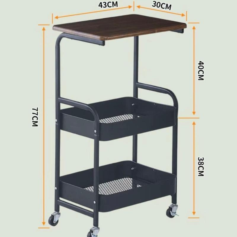 Rak 3 tingkat dengan roda logam, permukaan meja MDF, boleh dikunci - Image 6
