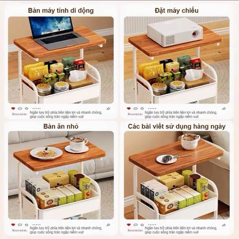 Rak 3 tingkat dengan roda logam, permukaan meja MDF, boleh dikunci - Image 5