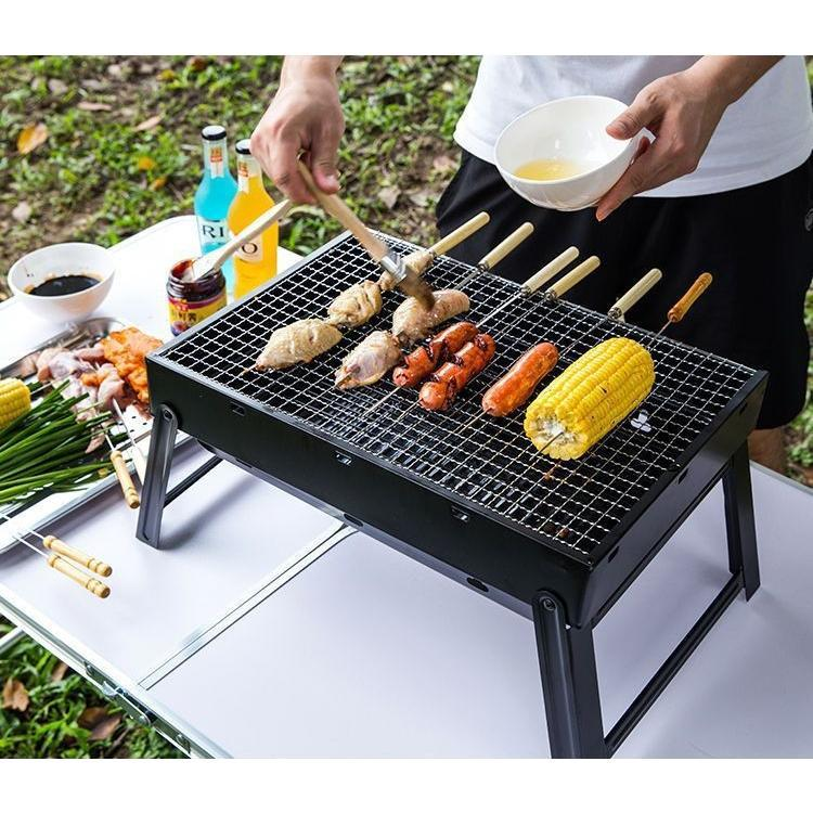 Pemanggang barbeku untuk kegunaan rumah, rak barbeku luar rumah, alat pemanggang arang mudah alih, set lengkap lidi, pemanggang arang taman borong. - Image 3