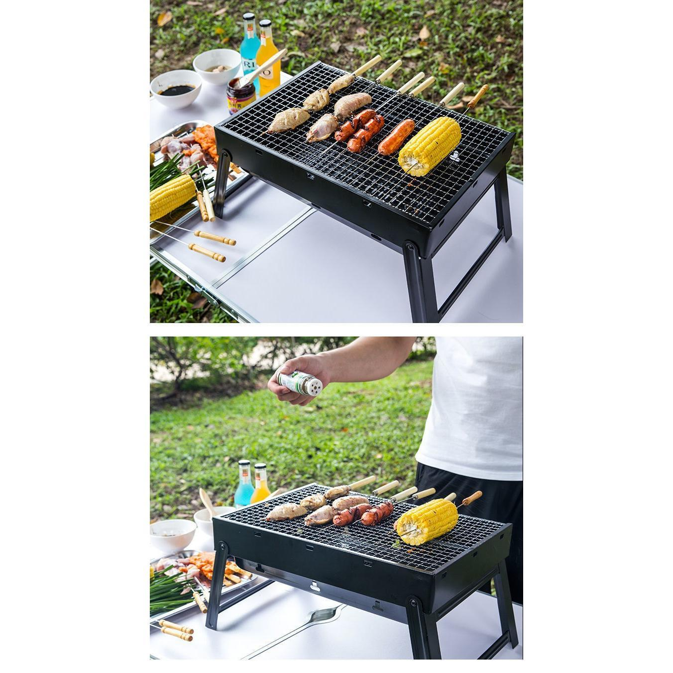 Pemanggang barbeku untuk kegunaan rumah, rak barbeku luar rumah, alat pemanggang arang mudah alih, set lengkap lidi, pemanggang arang taman borong. - Image 2