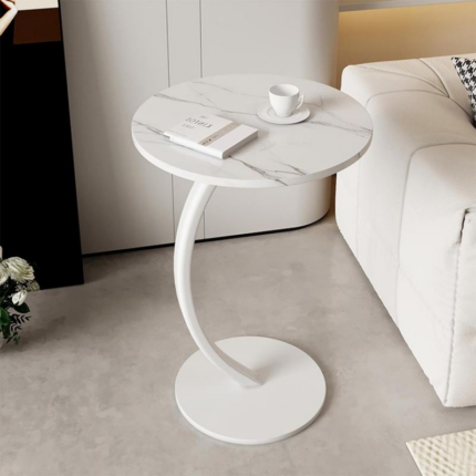 Modern C-Shaped End Table with 2-Tier Storage, Round Side Table for Living Room Bedroom, Sofa Side Snack Table with Sturdy Metal Frame